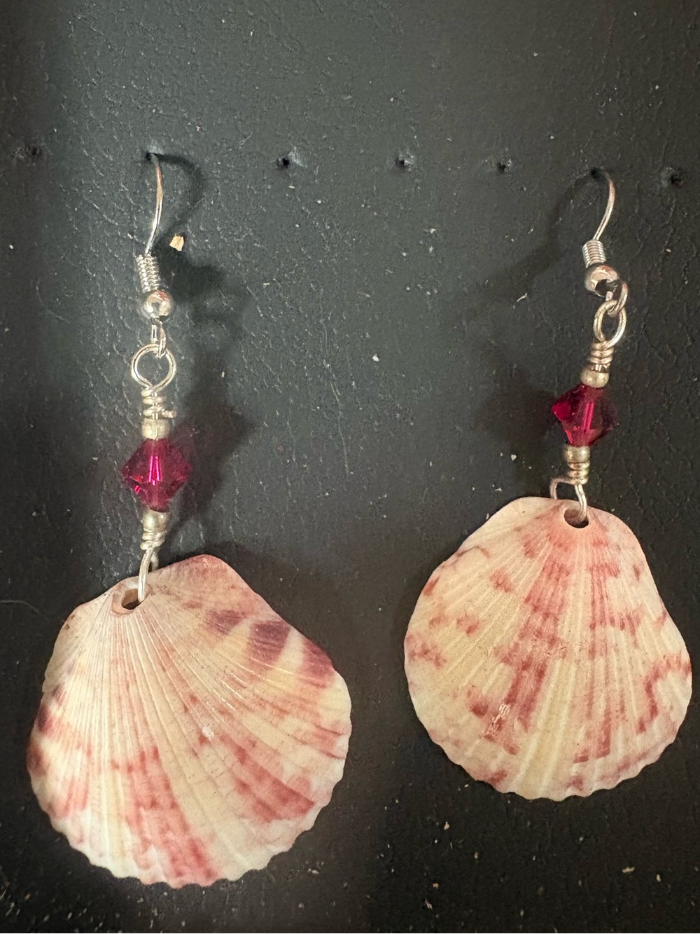 Handmade Pink Soroky Shell Drop Earrings